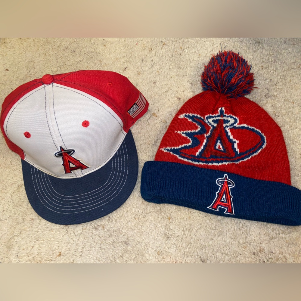 Red White and blue Angels Hat and Angels Ducks Beanie Bundle